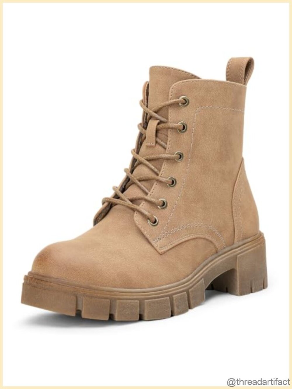 Women's Lace-Up Combat Ankle Boots Chunky Platform Faux Leather Lug Sole
